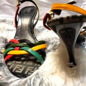 Red Black Gold and Green Fendi Sandals